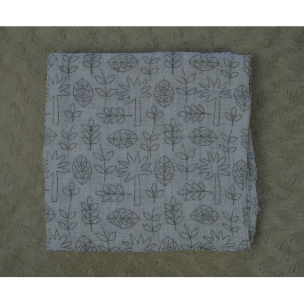 Bananafish Palm Tree Leaf Baby Swaddle Blanket Gray White Muslin Leaves